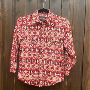 Rock & Roll Cowboys Boy's Red and White Geometric Shirt